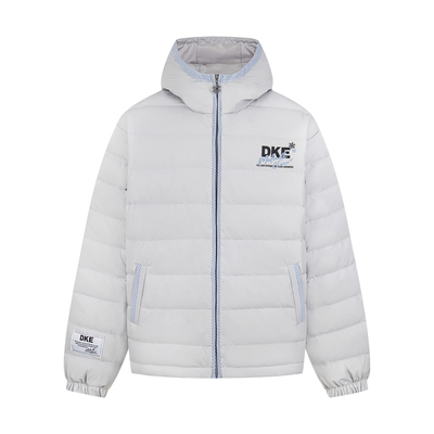 美式格子拼接轻薄连帽排骨羽绒服