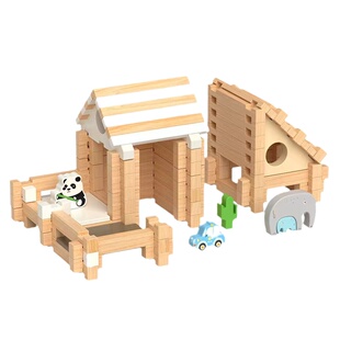 全实木鲁班木制榫卯结构积木房子玩具3d立体拼图古建筑中式中国