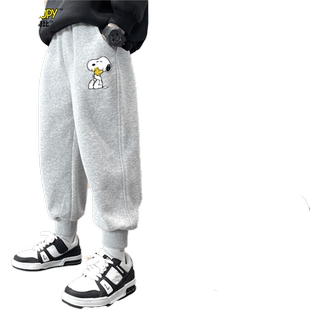 史努比童装儿童羊羔绒裤子男童冬季加绒卫裤棉裤男孩加厚一体绒裤