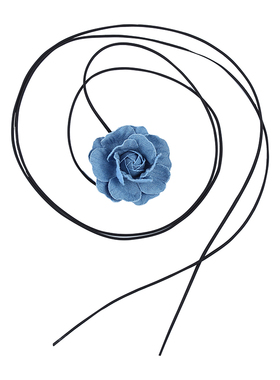 蓝色玫瑰花绑带项链女设计感小众