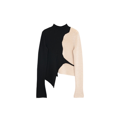 新品撞色解构羊绒长袖打底衫