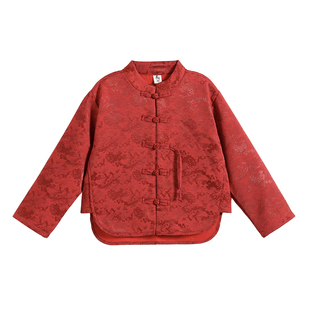 罗蒙男童红色拜年服喜庆新中式汉服马年唐装冬季套装2026新演出服