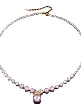 高档紫色珍珠锆石吊坠项链女