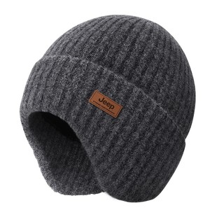 jeep吉普帽子男士冬季羊毛混纺保暖护耳防风毛线帽加绒加厚针织帽