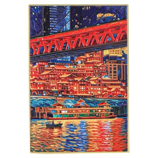 重庆洪崖洞油画文创冰箱贴磁吸金属中国城市创意旅游纪念品伴手礼