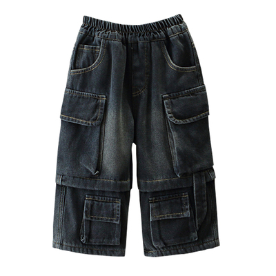 男童装冬季时髦一体绒工装牛仔裤