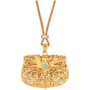 平安锁银鎏金吊坠非遗手工花丝镂空祥云蝴蝶锁包新中式可打开项坠