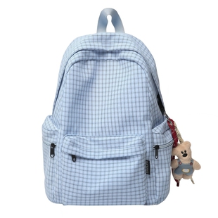 书包ins小众女生初中生蓝色系高颜值2025新款格子大容量双肩包女