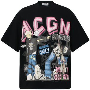 From Mars 熟悉的人 潮牌个性亚文化动漫印花chic宽松新款短袖T恤