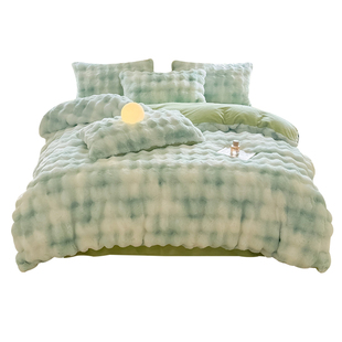 冬季兔毛绒四件套牛奶绒加厚法兰珊瑚绒床单被套床笠双面加绒床品