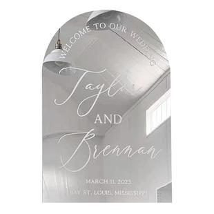 镜面亚克力迎宾牌婚礼镜子欢迎牌子金色银色云朵展示牌异形状定制