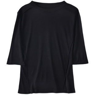 丝艺 五分袖+长袖圆领双面针织桑蚕丝女士真丝上衣时尚打底衫女秋