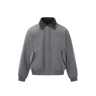 灰色短款假两件复古牛仔翻领棉服男美式夹克薄款棉袄外套冬季男款