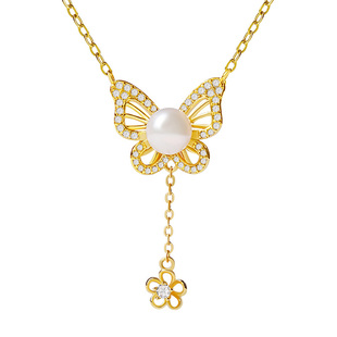 宫里上新蝴蝶项链女珍珠颈链锁骨链纯银吊坠新中式生日礼物送妈妈