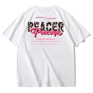 欧美休闲设计感字母印花270g重磅纯棉短袖t恤男街头潮牌宽松上衣