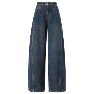 美式复古弯刀裤阔腿牛仔裤女2026新款秋冬薄绒加绒裤子宽松镰刀裤