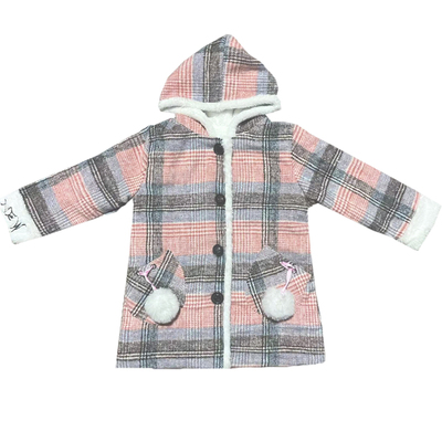峻峻兔女童格子呢子大衣中长款