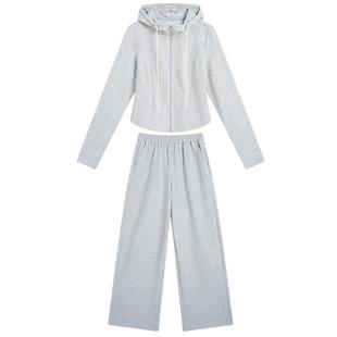 紫涵韩系运动休闲针织卫衣裤套装女秋季新款连帽外套阔腿裤两件套