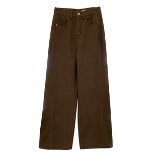 清仓特价 密密绒直筒牛仔裤女秋冬季显瘦斜弹阔腿裤宽松保暖长裤