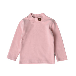 儿童纯棉磨毛T恤 男童女童半高领刺绣小熊打底衫 中小童 春秋装