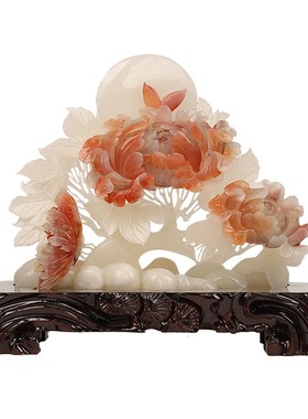 天然玉石花好月圆摆件