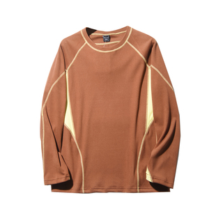 潮味十足 日单山系户外男女情侣秋冬明线拼色细绒运动休闲长袖T恤