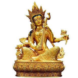 藏村室内装饰摆件铜鎏金《妙音天女》铜像手工錾刻家用桌面摆件