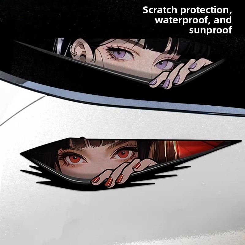汽车贴纸二次元动漫电动车摩托少女眼神反光防水镭射划痕遮挡车贴
