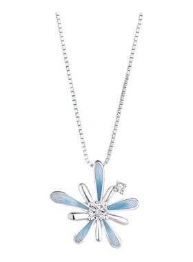 原创渐变蓝色烟花项链女纯银韩版