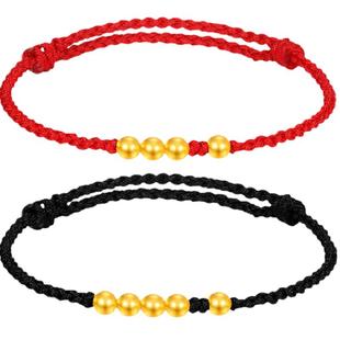 梦金园黄金转运珠手链情侣1314硬金金珠红绳手链送男女友节日礼物