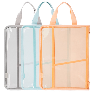 得力文件袋透明防水资料袋学生手提袋作业袋多隔层网纱拉链加厚三层证件办公用票据袋档案公文袋分类a4多功能