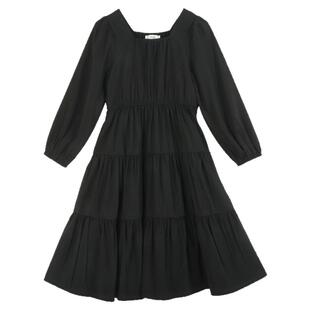 女童纯白色连衣裙2026春秋新款中大童洋气方领长袖修身蛋糕长裙子