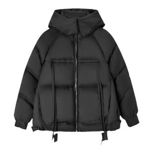 森马羽绒服女设计感插肩袖宽松2025冬新款质感格子连帽厚上衣个性