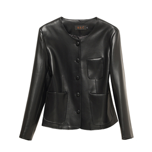 海宁真皮皮衣短款外套复古秋季新款高档绵羊皮休闲女士洋气皮夹克