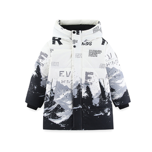 雪中飞kids童装2025新款男女童中长款时尚印花中大童儿童羽绒服冬