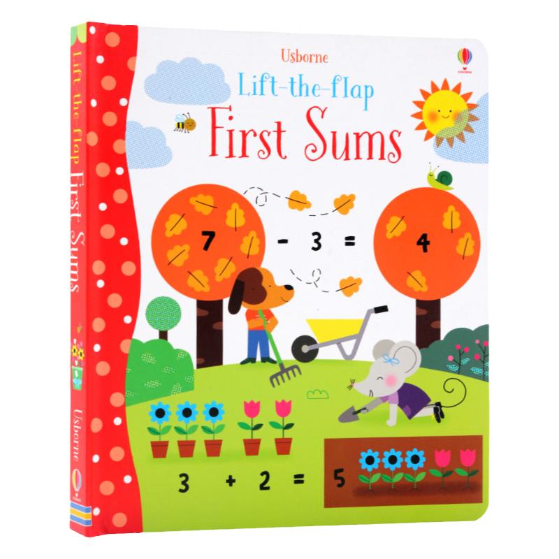英文原版数学启蒙绘本 学习加数 纸板翻翻书Lift The Flap First Sums Usborne 尤斯伯恩图书 宝宝学习英文单词幼儿早教益智