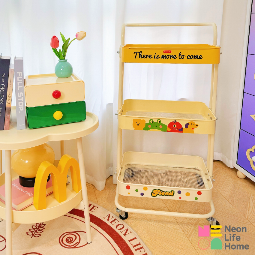 小推车置物架家用大容量多巴胺收纳碳钢可移动厨房收纳整理三层架