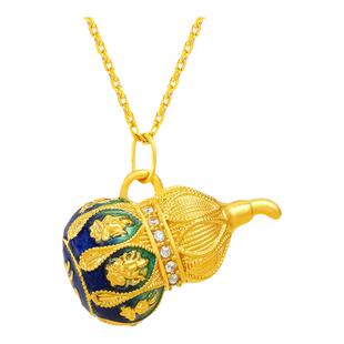 诗普琳黄18K金八大佛守护 福禄葫芦珐琅吊坠项链
