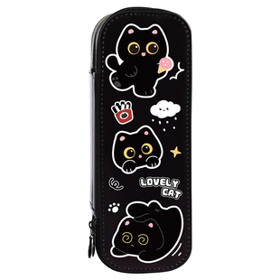 黑色猫咪双层笔袋文具袋学生高颜值ins风大容量铅笔盒幼儿园多功能可爱卡通文具盒2025年新款超火笔袋男女孩