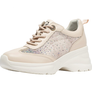 CDF女鞋2025秋季新款时尚休闲运动鞋百搭简约厚底水钻拼接女鞋潮