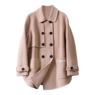 双面羊绒大衣女秋冬新款洋气小个子斗篷上衣驼色羊毛短款毛呢外套