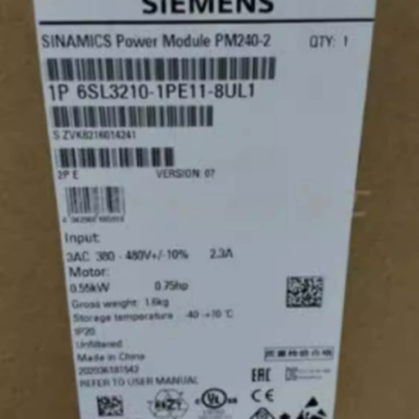 议价6SL32101PE118UL1西门子0.37KW功率模块6SL3210-1PE11-8UL1滤