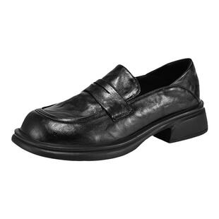 达芙妮乐福鞋女2025新款单鞋冬季平底女鞋软皮豆豆鞋子通勤小皮鞋