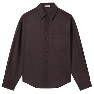 【季末折扣】欧时力 薄羊毛呢长袖衬衫上衣宽松中长款2025秋新品