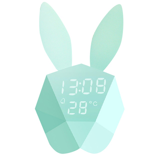 兔子床头小夜灯柔光卧室睡眠灯带时间儿童充电台灯带闹钟一体伴睡