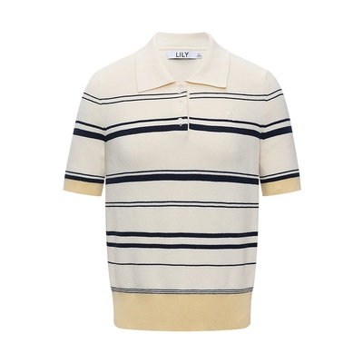 LILY通勤撞色短袖简约针织衫