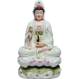 锵锵12至19寸莲慈观音菩萨家用供奉观音佛像陶瓷观世音家居摆件