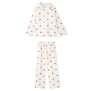 馨帮帮Homedress 红色波点翻领睡衣女冬季加厚毛绒保暖家居服套装