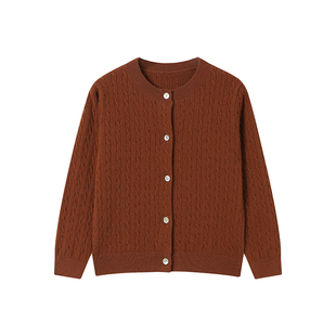 【100%美利奴羊毛】初煦女童秋冬针织衫2025新款软糯绞花毛衣开衫