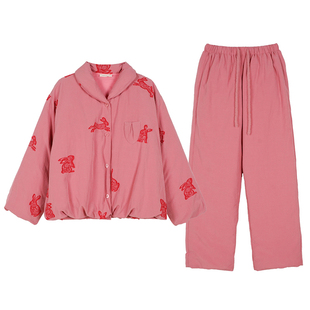 羽绒家居服 秋野小兔 原创图案 冬季白鸭绒 家居服套装 朵朵可可